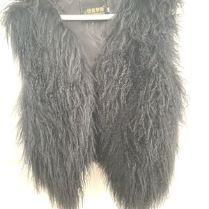 Genuine Mongolian Lamb Fur Black Vest size M
